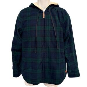 LL Bean Women Shirt Jacket M Hoodie‎ Zip Scotch Plaid Flannel Sherpa Lined